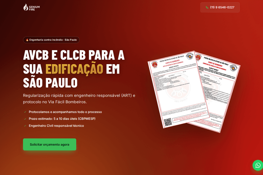 Prévia do site Genium Fire Engenharia